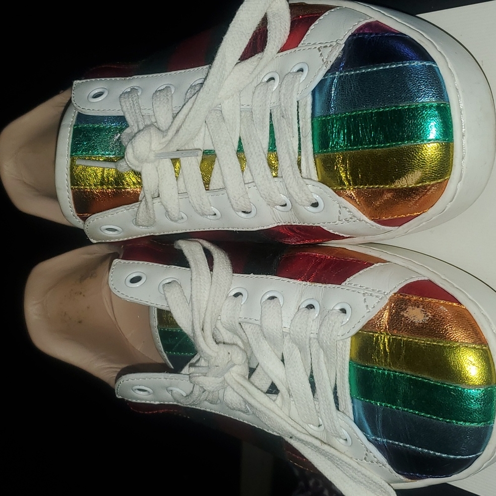 Metallic rainbow gucci tennis shoes